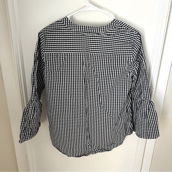 Andrew Marc New York Black White Gingham Floral Embroidered Blouse Small - Picture 2 of 8